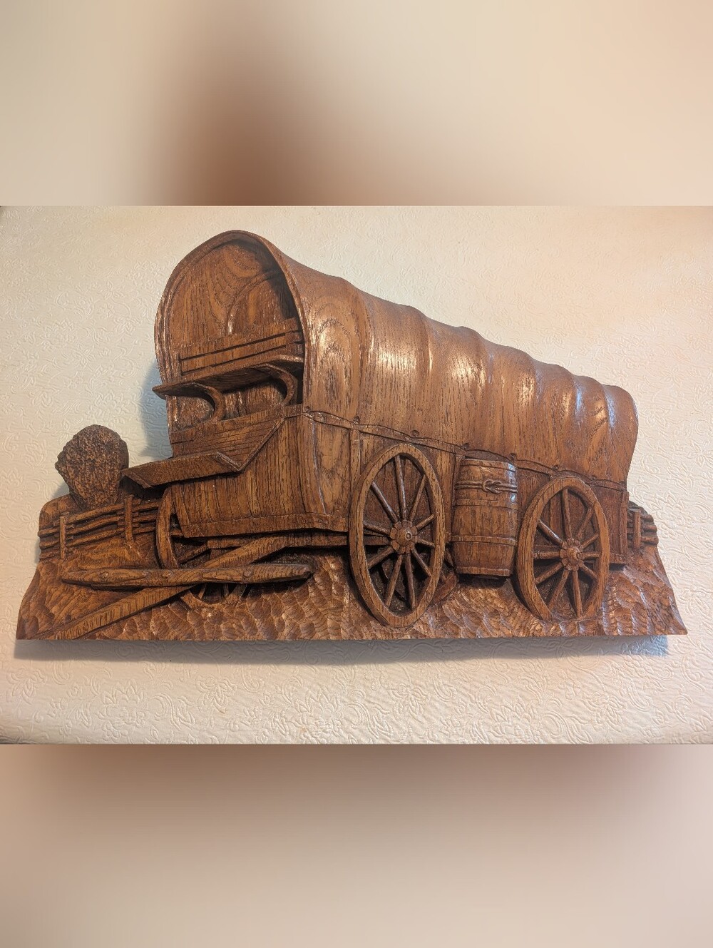 Vintage Handcrafted Country Wagon Scene Wooden Wall Plaque
